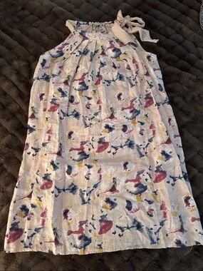 Lightweight Tie-Shoulder Floral Tie-Dye Dress - Pink, Navy, Yellow